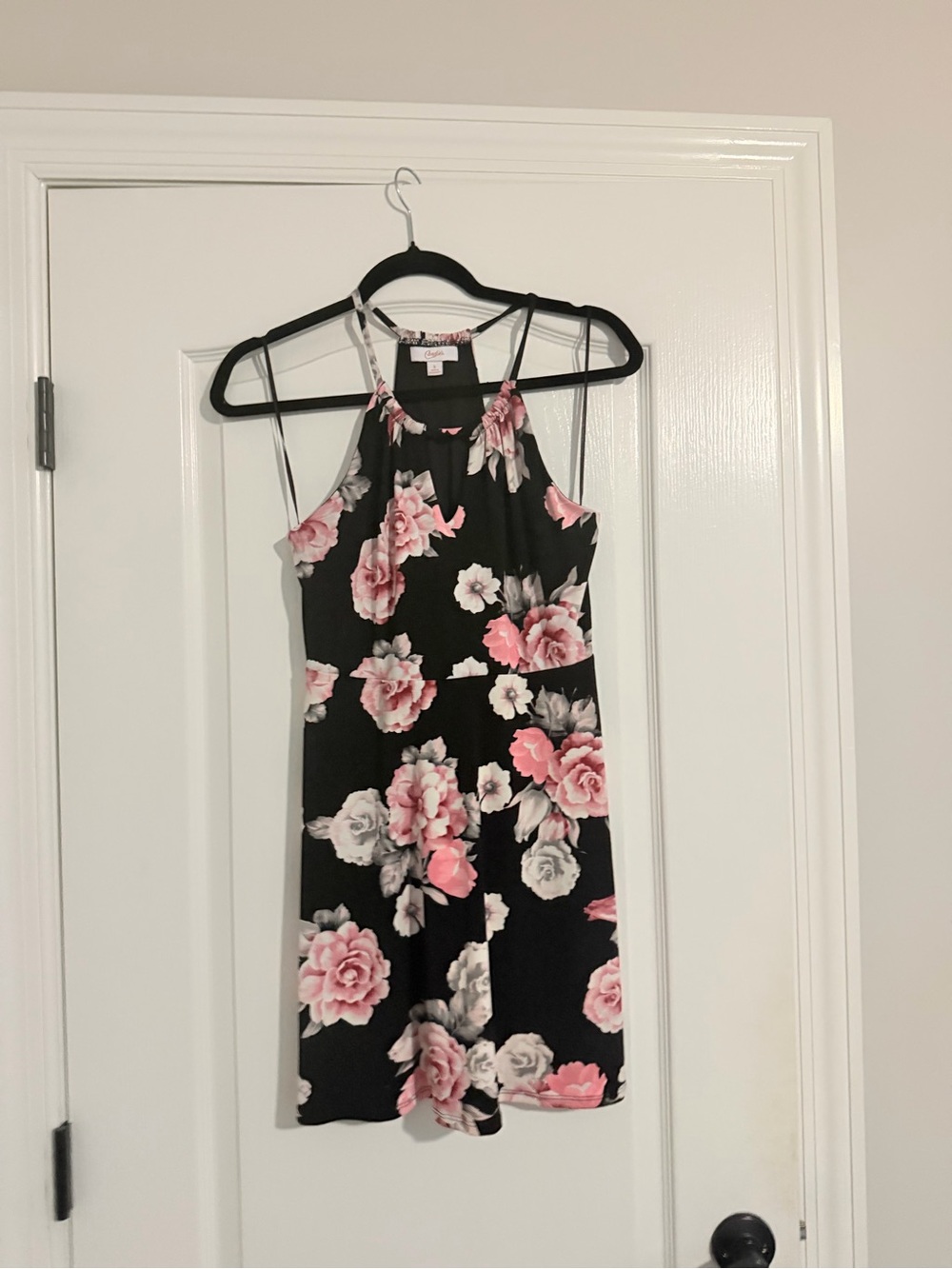 Candie's Black Mini Dress with Pink and Gray Floral Print